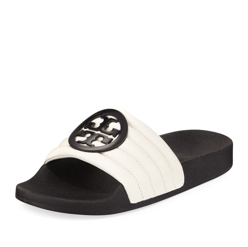 LIKE NEW & HARD TO FIND - Tory Burch Lina Slide North Nappa Black White Size 8